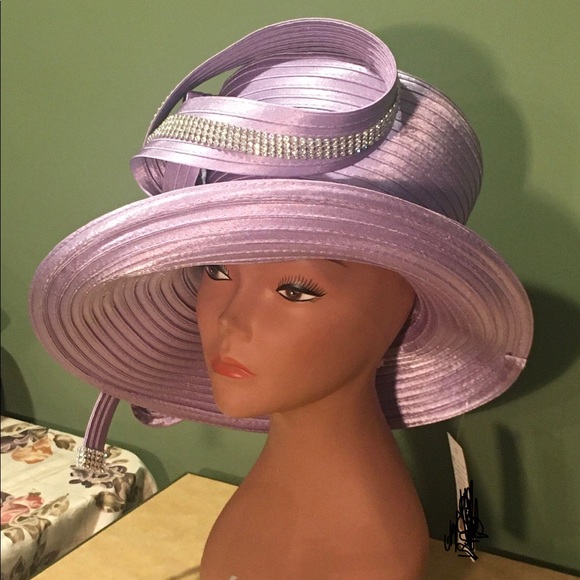 NEW CHARM NY LAVENDER HAT WIDE BRIM RHINESTONES! - Picture 4 of 4